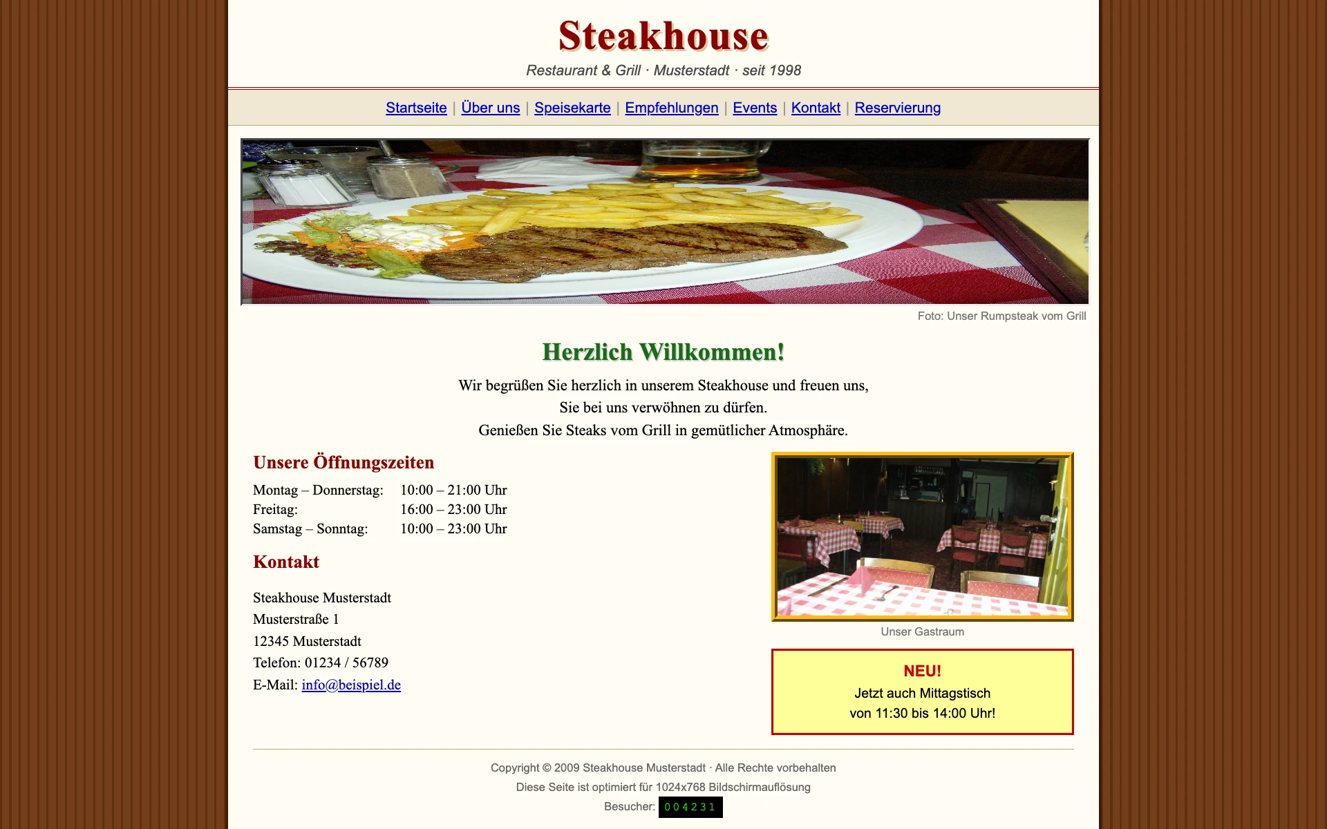 Beispiel einer veralteten Website für ein Steakhouse